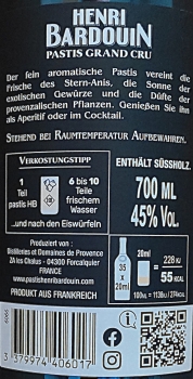 Preview: Distilleries et Domaines de Provence, Pastis Henri Bardouin, 0,70l, Alkohol 45,00%-Vol.
